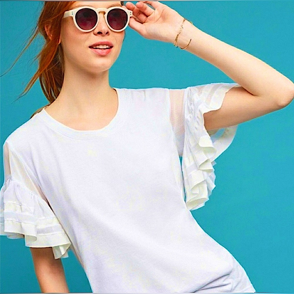 Vanessa Virginia/ Anthropologie white flutter sleeve top, sz M